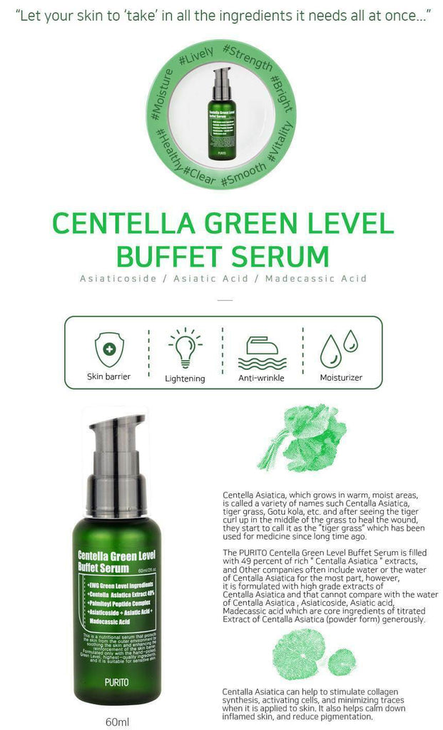 [PURITO] Centella Green Level Buffet Serum - 60ml Korea Cosmetic